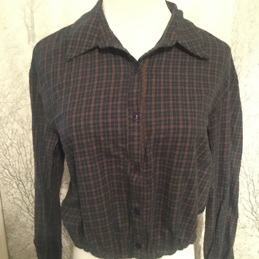 ZARA Long Sleeve Plaid Crop Top